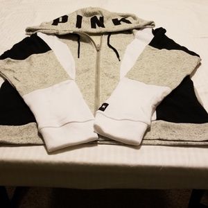 Heather grey, white and black hoodie